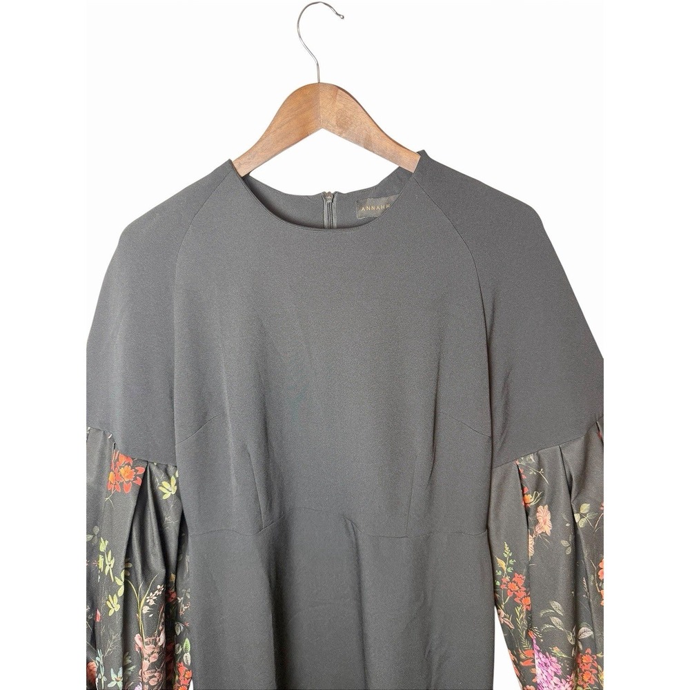 Annah Hariri Black Floral Puff Sleeve Maxi Dress Size 8 Modest Long Evening - Picture 2 of 7